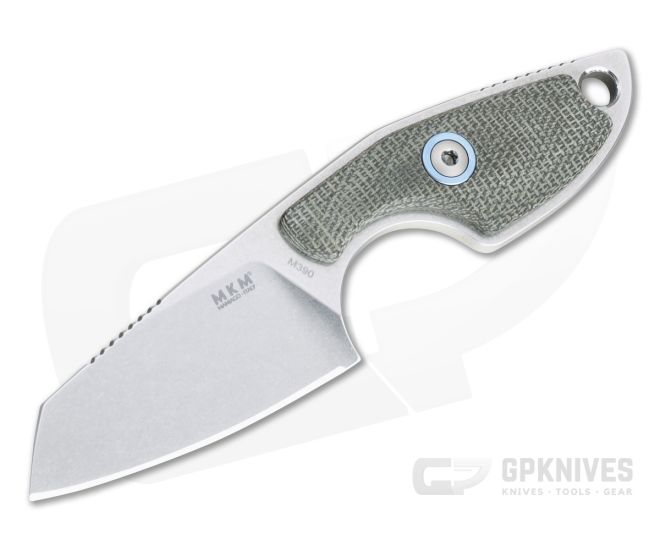 MKM Mikita Mikro 2 Vox Sheepsfoot Stonewashed M390 Green Canvas Micarta Neck Knife MR02-GC - MKM-MR02-GC