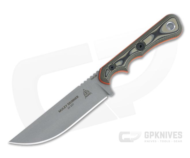 TOPS Knives Muley Skinner Stonewashed 154CM Tan Camo G10 Fixed Blade MSKIN-01 - TP-MSKIN-01