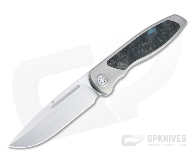 Sharp By Design Mini Tempest Drop Point Satin M390 Marvel Blue FatCarbon Front Flipper Knife - SBD-MTFF-01