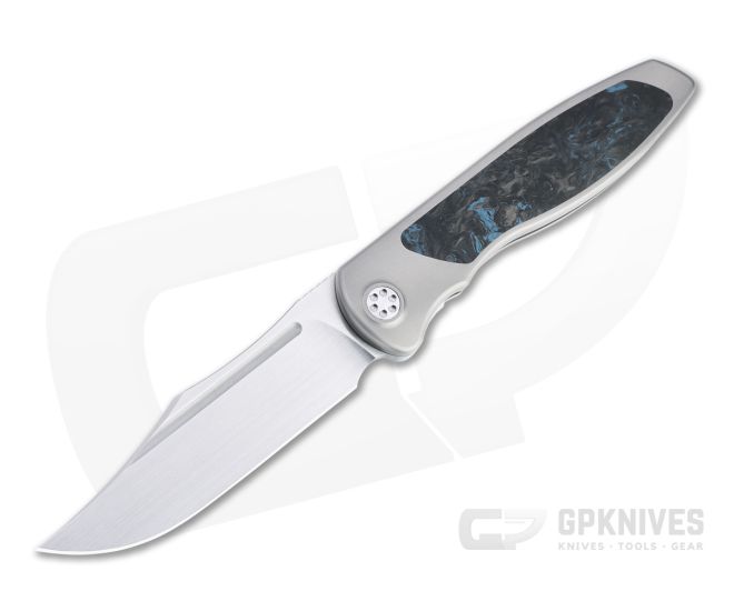 Sharp By Design Mini Tempest Bowie Satin M390 Marvel Blue FatCarbon Front Flipper Knife - SBD-MTFF-02