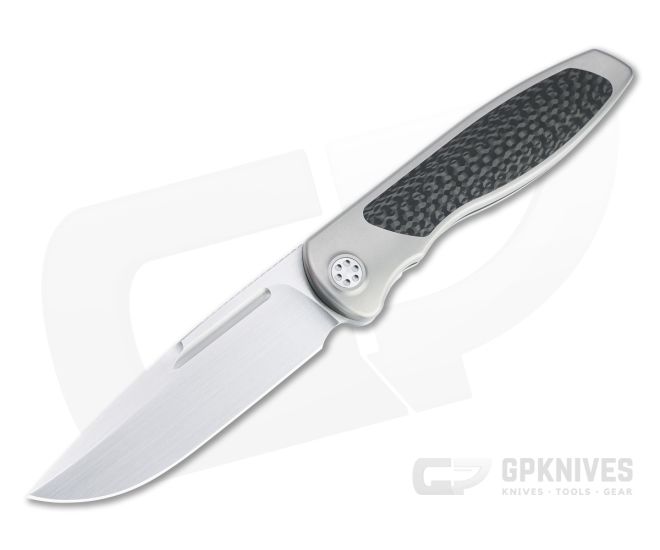 Sharp By Design Mini Tempest Drop Point Satin M390 Carbon Fiber Front Flipper Knife - SBD-MTFF-09