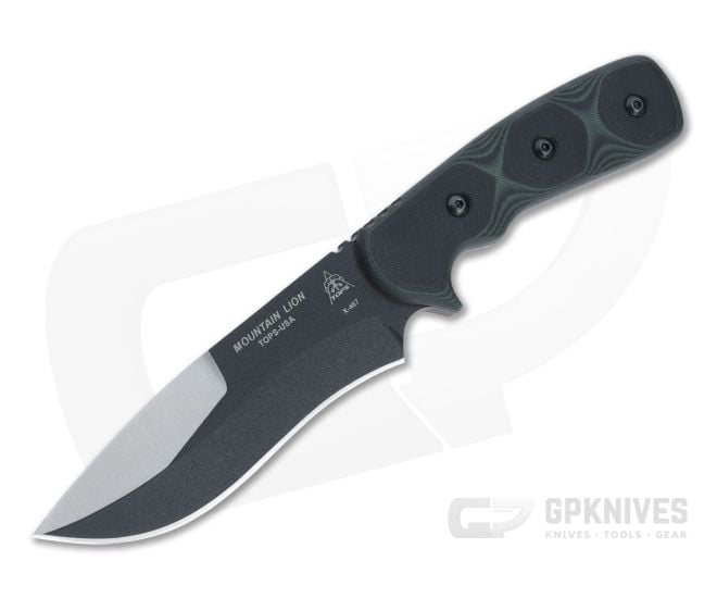 TOPS Mountain Lion Black 1095 Green & Black G10 Fixed Blade - TP-MTLN01