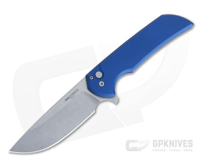 Protech Mordax Button Lock Flipper Blue Aluminum Stonewashed MagnaCut Drop Point MX101-BLUE - PT-MX101-BLUE