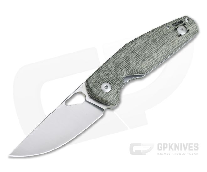 GiantMouse Nimbus V2 Satin Elmax Green Canvas Micarta Liner Lock Folder - GM-NIMBUS-V2-GRN-MICARTA