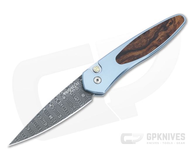 Protech Newport Custom Blue Titanium Damascus - PT-NP-C-02