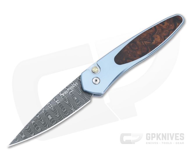 Protech Newport Custom Blue Titanium Damascus - PT-NP-C-03
