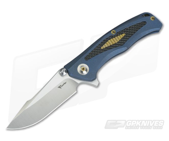 Reate Knives New Torrent Carbon Fiber Inlay Blue Titanium Frame Lock Flipper Satin RWL34 - RK-NT-03