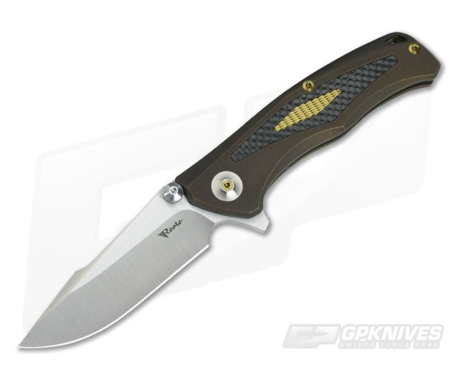 Reate Knives New Torrent Carbon Fiber Inlay Bronze Titanium Frame Lock Flipper Satin RWL34 - RK-NT-04