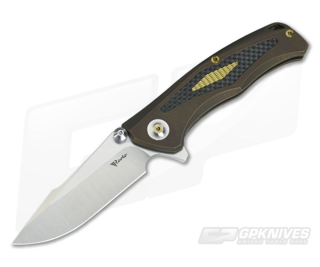 Reate Knives New Torrent Carbon Fiber Inlay Bronze Titanium Frame Lock Flipper Two-Tone RWL34 - RK-NT-05