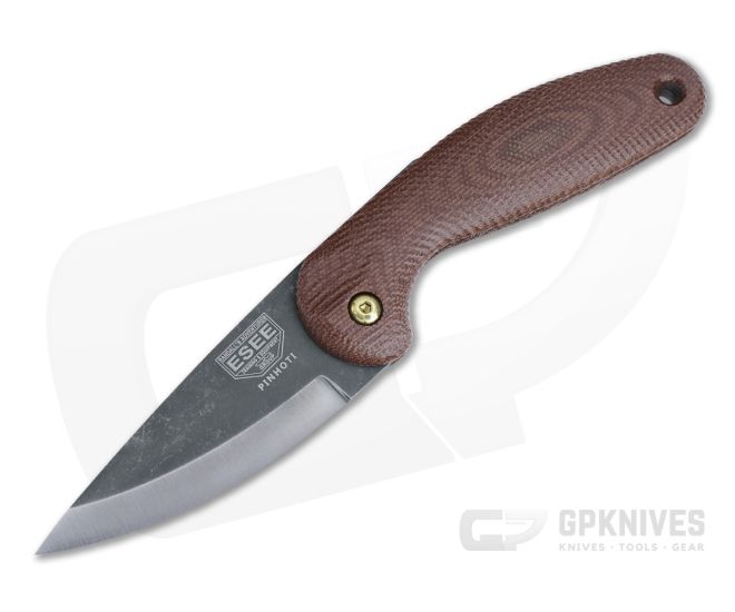 ESEE Pinhoti Friction Folder Black Stonewashed 1095 Sculpted Brown Micarta Folding Knife - ESEE-PINHOTI