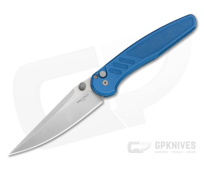 Protech Avalon Peace Neighbor Battleworn Blue Knurled Aluminum Stonewash Magnacut Button Lock Modified Clip Point Folding Knife (4.25") PN1101-BW-BLUE - PT-PN1101-BW-BLUE