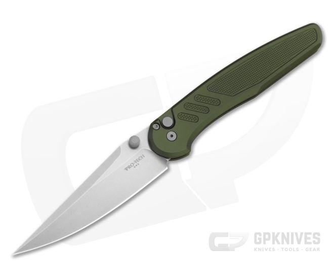 Protech Avalon Peace Neighbor Green Knurled Aluminum Stonewash Magnacut Button Lock Modified Clip Point Folding Knife (4.25") PN1101-GREEN - PT-PN1101-GREEN