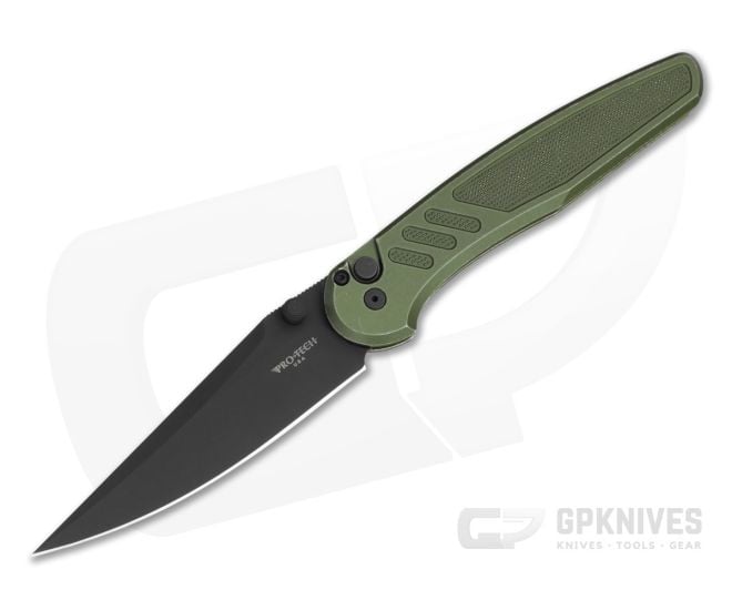 Protech Avalon Peace Neighbor Battleworn Green Knurled Aluminum MagnaCut Black DLC Button Lock Folder (4.25" Blade) PN1103-BW-GREEN - PT-PN1103-BW-GREEN