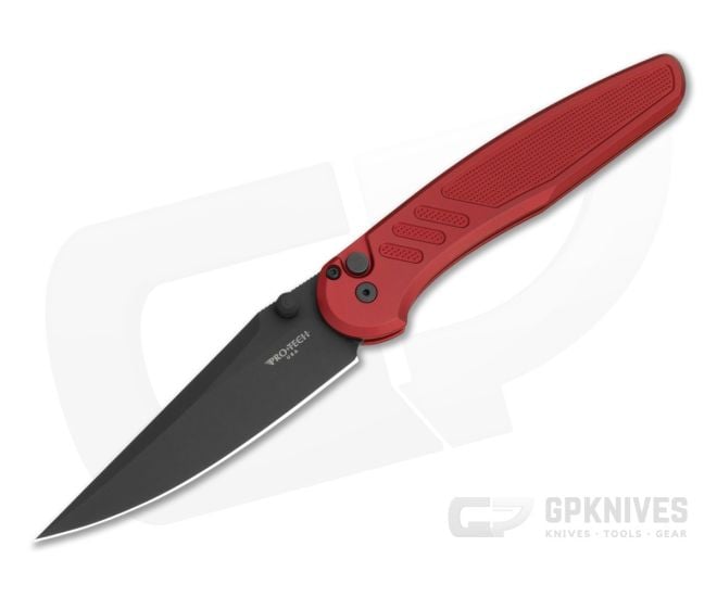 Protech Avalon Peace Neighbor Red Knurled Aluminum MagnaCut Black DLC Button Lock Folder (4.25" Blade) PN1103-RED - PT-PN1103-RED