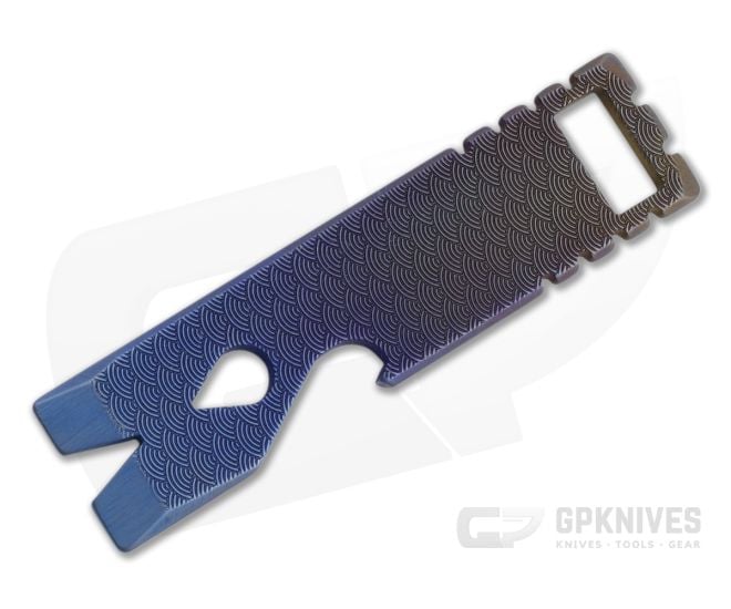 Qerim 37 V2 Worker Titanium Pry Tool Japanese "Seigaiha" Wave Engraved Anodized 009 - QRM-009