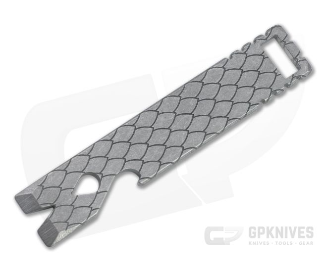 Qerim 37 V4 Worker Titanium Pry Tool Stonewashed Dragon Scale Engraved 020 - QRM-020