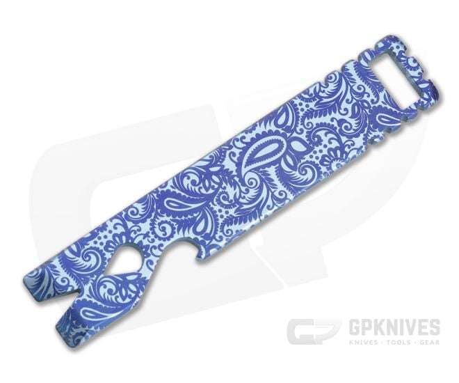 Qerim 37 V4 Worker Titanium Pry Tool Blue Anodized Filigree Engraved 023 - QRM-023