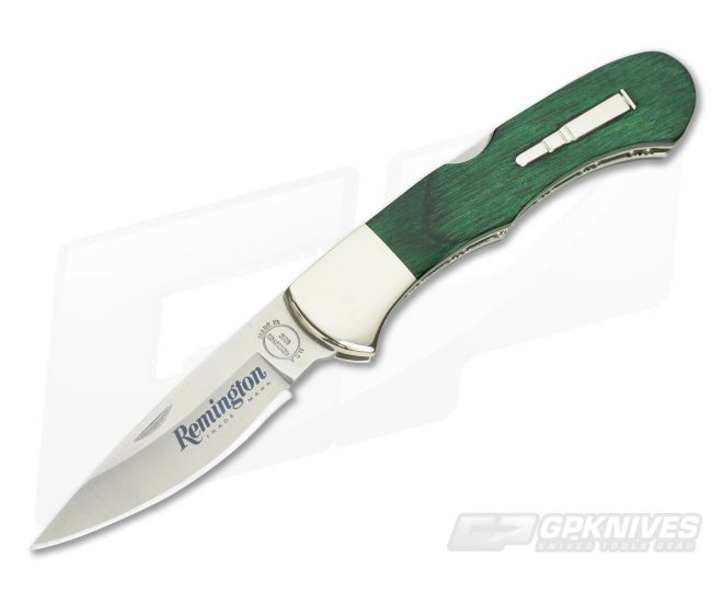 Remington 2019 Bullet Knife Green Wood Handle 420HC Blade R50032 - RM-R50032
