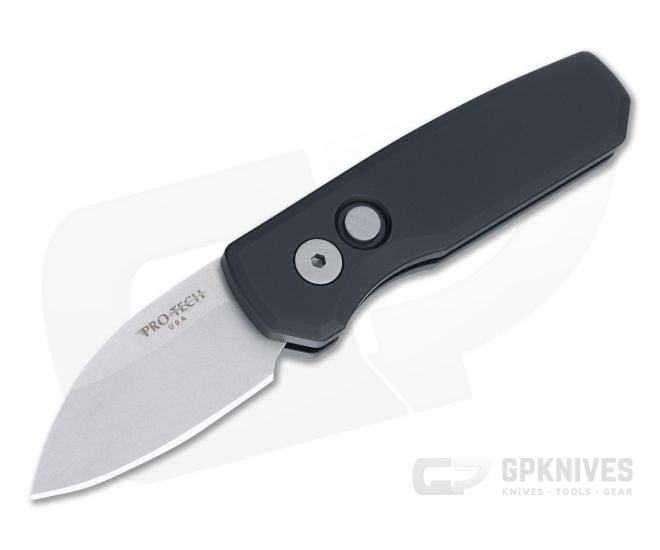 Protech Runt 5 Wharncliffe Stonewashed 20CV Smooth Black Aluminum Automatic R5101 - PT-R5101