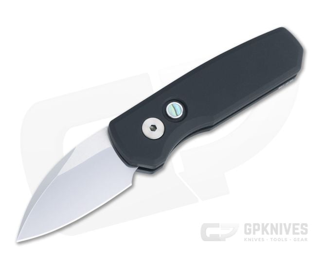 Protech Runt 5 Wharncliffe Hand Ground Mirror CPM-20CV Black Smooth Aluminum Automatic R5104 - PT-R5104