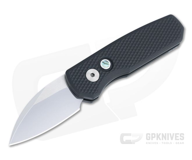 Protech Runt 5 Wharncliffe Hand Ground Mirror CPM-20CV Black Textured Aluminum Automatic R5108 - PT-R5108