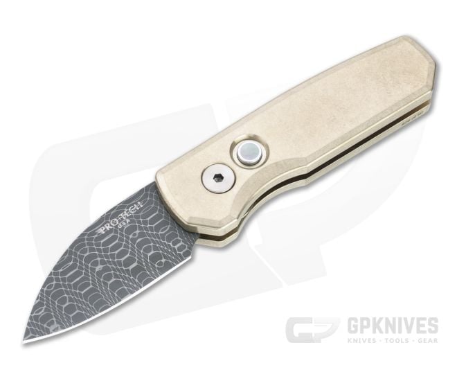 Protech Runt 5 Custom LTD Wharncliffe Vegas Forge Damascus Aluminum Bronze Automatic R5110-D - PT-R5110-D