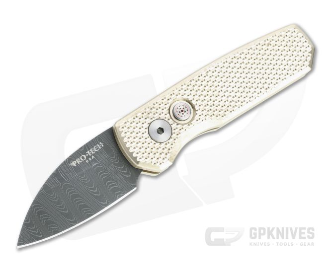 Protech Runt 5 Damascus Wharncliffe Blade 2022 LTD #44 Textured Bronze Aluminum Automatic R5111-D-01 - PT-R5111-D-01