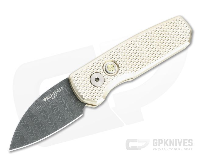 Protech Runt 5 Damascus Wharncliffe Blade 2022 LTD #19 Textured Bronze Aluminum Automatic R5111-D-02 - PT-R5111-D-02