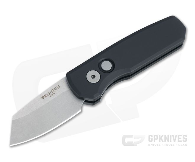 Protech Runt 5 Reverse Tanto Stonewashed 20CV Smooth Black Aluminum Automatic R5201 - PT-R5201