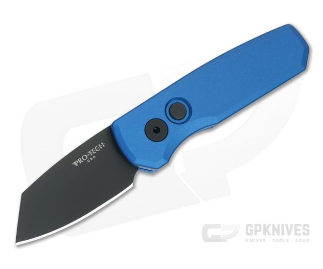 Protech Runt 5 Auto Blue Handle Black DLC Reverse Tanto - PT-R5203-BLUE