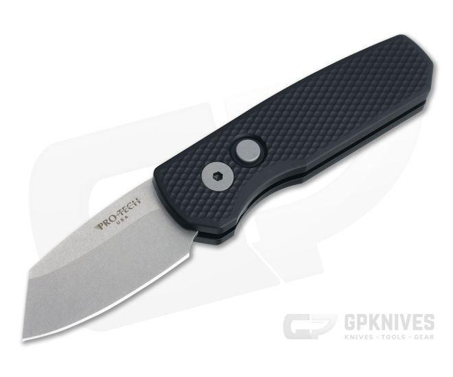 Protech Runt 5 Reverse Tanto Stonewashed 20CV Textured Black Aluminum Automatic R5205 - PT-R5205