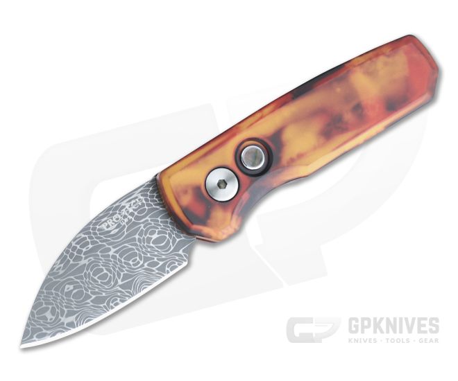 Protech Runt 5 Wharncliffe Vegas Forge Damascus Del Fuego Anodized Automatic R5301-DF-01 - PT-R5301-DF-01