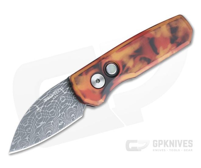 Protech Runt 5 Wharncliffe Vegas Forge Damascus Del Fuego Anodized Automatic R5301-DF-02 - PT-R5301-DF-02