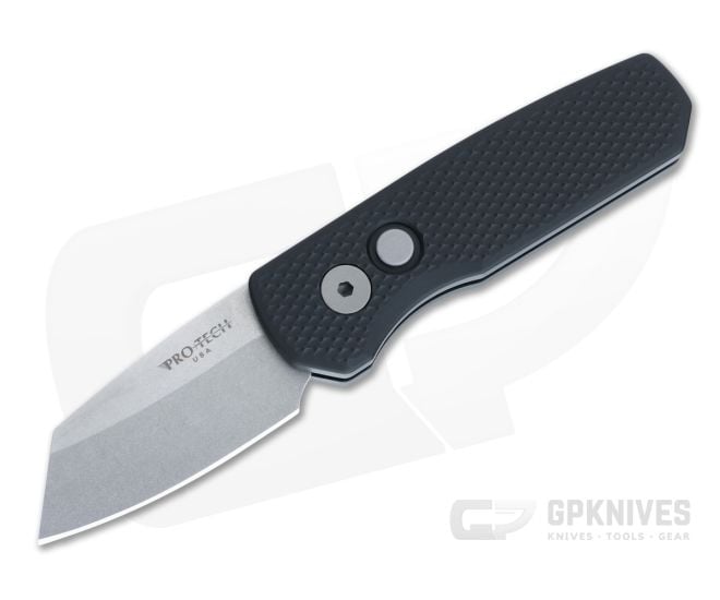 Protech Runt 5 Reverse Tanto Stonewashed MagnaCut Textured Black Aluminum Automatic R5405 - PT-R5405