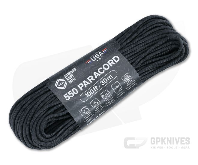 Atwood Rope 550 Paracord Black 100 Feet - AWR-RG1215H