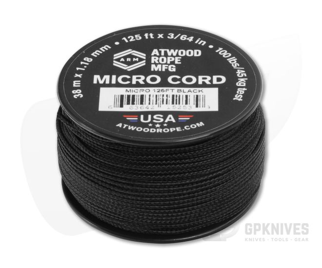 Atwood Rope Micro Cord Black 125 Feet - AWR-RG1267