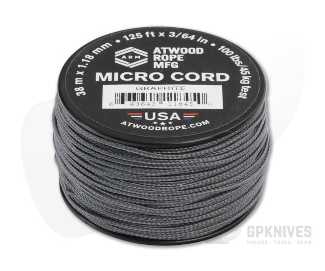 Atwood Rope Micro Cord Graphite Gray 125 Feet - AWR-RG1289