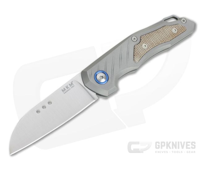 MKM Mikita Root Anso M390 Natural Canvas Micarta Inlaid Titanium Slip Joint Folder RT-NCT - MKM-RT-NCT
