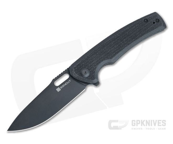 Sencut Vesperon Liner Lock Flipper Black Micarta Handles Black Drop Point Blade S20065-3 - SC-S20065-3