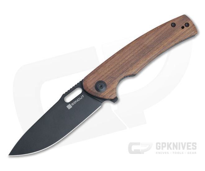 Sencut Vesperon Liner Lock Flipper Guibourtia Wood Handles Black Drop Point Blade S20065-4 - SC-S20065-4
