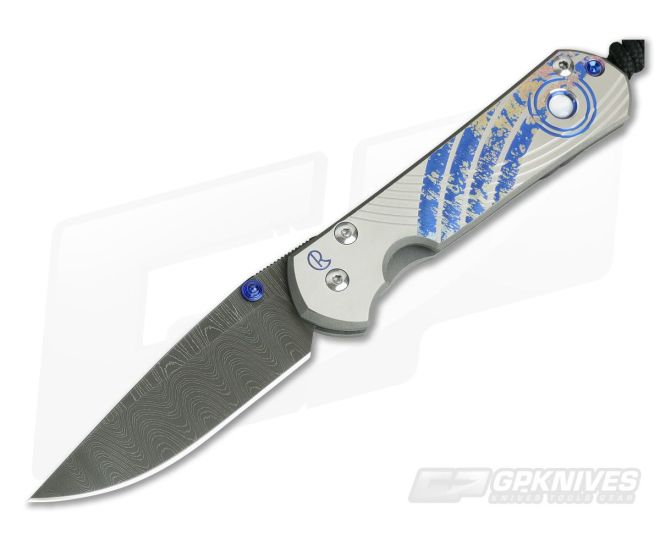 Chris Reeve Damascus Small Sebenza 21 Unique Graphic Mother of Pearl Cabochon - CRK-S21-1056-03