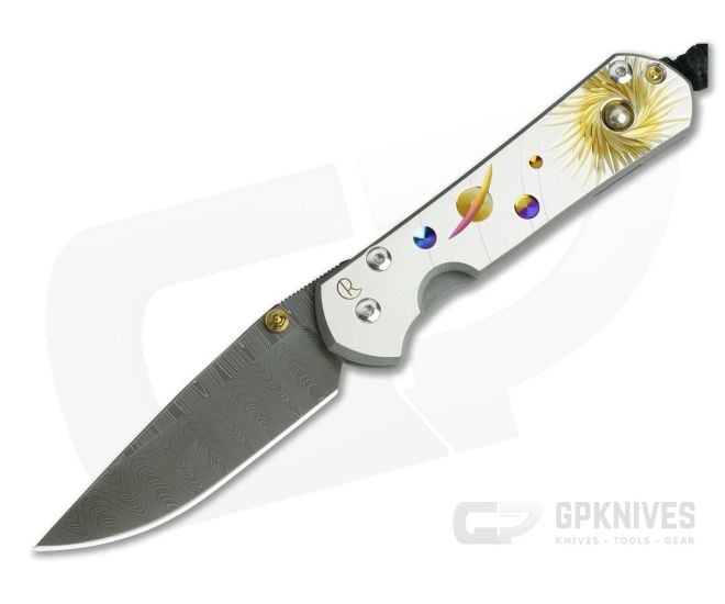 Chris Reeve Small Sebenza 21 Thomas Ladder Damascus Solar System with Pyrite 1056 - CRK-S21-1056-04