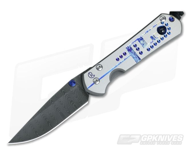 Chris Reeve Damascus Small Sebenza 21 Unique Graphic with Sapphire - CRK-S21-1056