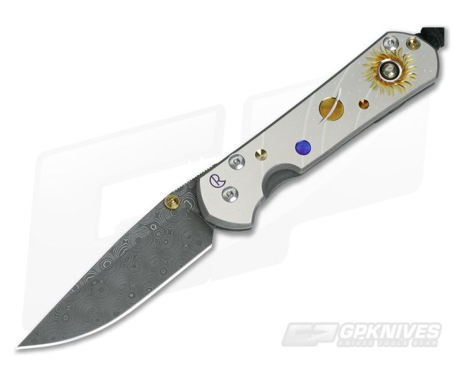 Chris Reeve Small Sebenza 21 Nichols Damascus Solar System with Pyrite 1058-01 - CRK-S21-1058-01