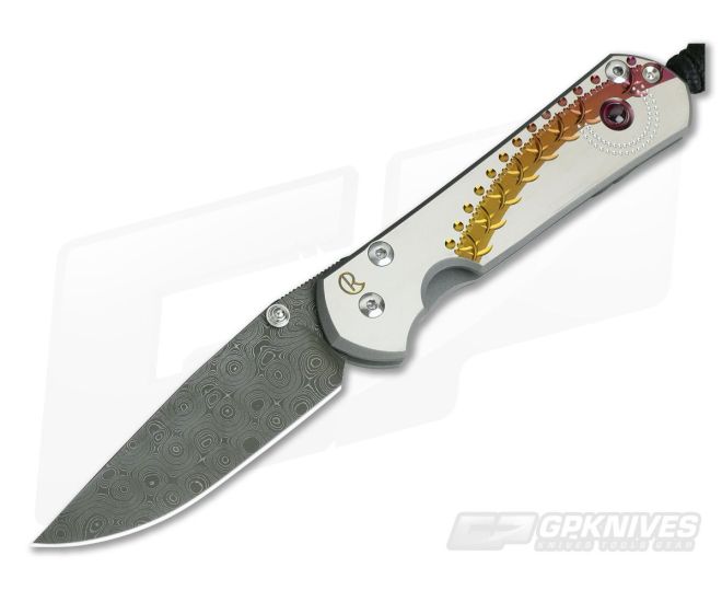 Chris Reeve Damascus Small Sebenza 21 Unique Graphic Ruby Cabochon - CRK-S21-1058-08