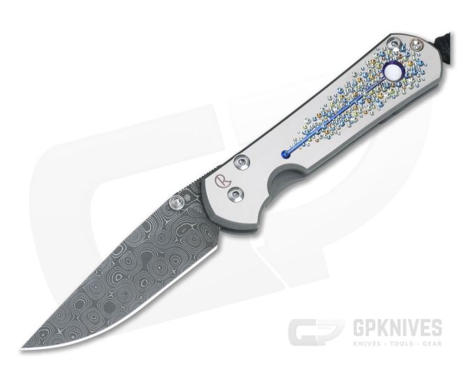 Chris Reeve Damascus Small Sebenza 21 Double Lug Unique Graphic Mother of Pearl Cabochon - CRK-S21-1058-09