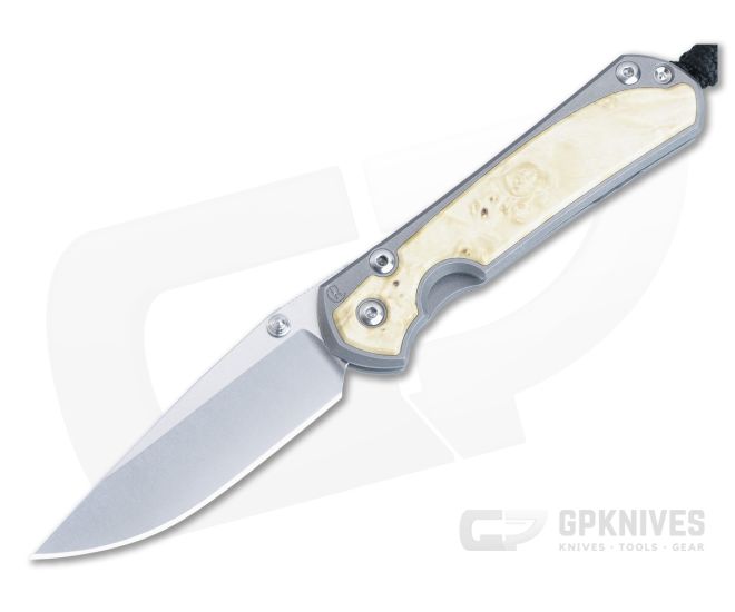 Chris Reeve Small Sebenza 31 Silver Double Lugs Stonewash S45VN Box Elder Inlaid Folder S31-1108-007 - CRK-S31-1108-007
