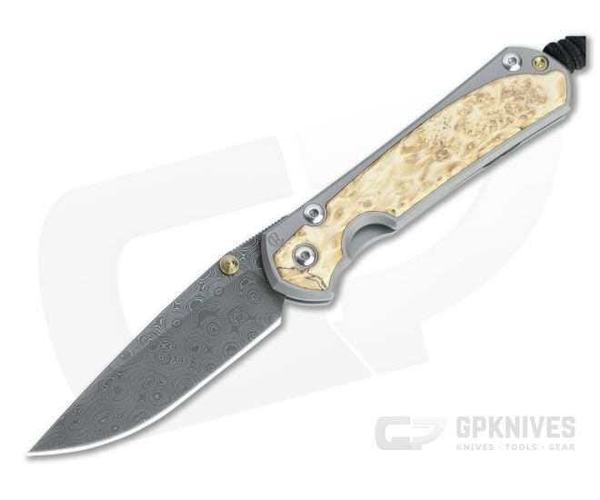 Chris Reeve Small Sebenza 31 Raindrop Damascus Box Elder Inlaid Titanium Folding Knife - CRK-S31-1114-001