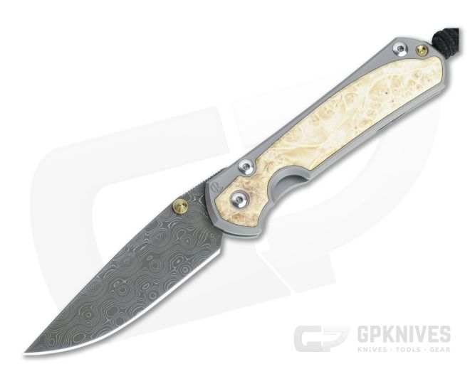 Chris Reeve Small Sebenza 31 Raindrop Damascus Box Elder Inlaid Titanium Folding Knife 002 - CRK-S31-1114-002
