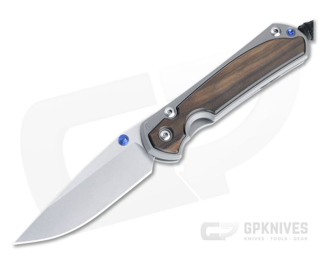 Chris Reeve Small Sebenza 31 Stonewashed S45VN Blue Hardware Macassar Ebony Glass Blasted Folding Knife 009 - CRK-S31-1116-009
